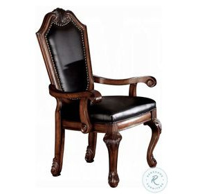 Chateau De Ville Black Synthetic Leather and Cherry Arm Chair Nailhead Trim Set of 2