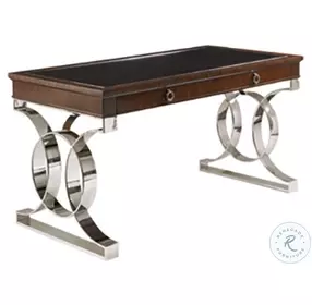 Studio Designs Deep Russet Brown And Polished Stainless Steel. Rosewood 2 Drawer Writing Desk