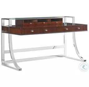 Studio Designs Deep Russet Brown And Polished Stainless Steel. Andrea Writing Desk