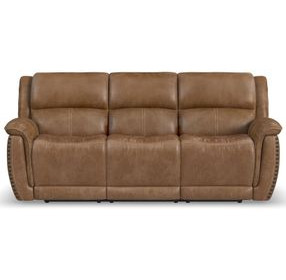 Beau Silt Tan 89" Zero Gravity Power Reclining Sofa with USB Charging and Nailhead Trim