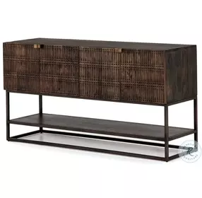 Kelby Carved Vintage Brown And Aged Brass Small Media Console