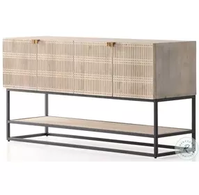 Kelby Light Wash Carved Mango And Aged Brass Small Media Console