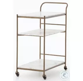 Felix White Marble And Antique Brass Rectangular Bar Cart
