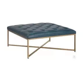 Endall Vintage Peacock Leather Square Ottoman