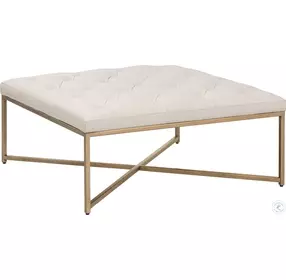 Endall Vintage Vanilla Leather Square Ottoman