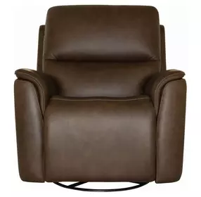 Henry Burnt Umber Leather Swivel Gliding Power Recliner with USB Charging and Heat Massage