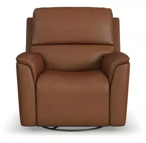 Henry Caramel Leather Swivel Gliding Power Recliner with USB Charging and Heat Massage
