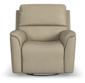 Henry Beige Leather Swivel Gliding Power Recliner with USB Charging and Heat Massage