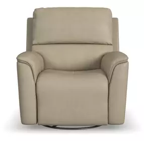 Henry Beige Leather Swivel Gliding Power Recliner with USB Charging and Heat Massage
