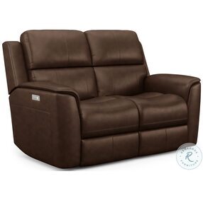 Henry Brown Leather Power Reclining Loveseat with Power Headrest and Lumbar