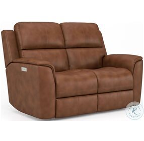 Henry Russet Leather Power Reclining Loveseat with Power Headrest and Lumbar