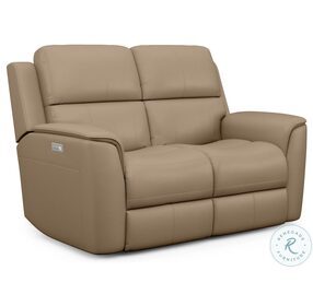 Henry Brown Leather Power Reclining Loveseat with Power Headrest and Lumbar