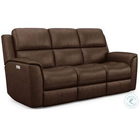 Henry Brown Leather Power Reclining Sofa with Power Headrest and Lumbar