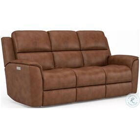 Henry Russet Leather Power Reclining Sofa with Power Headrest and Lumbar