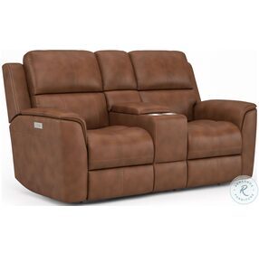 Henry Russet Leather Power Reclining Console Loveseat with Power Headrest and Lumbar