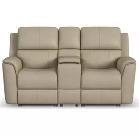 Henry Brown Leather 75" Power Reclining Console Loveseat with Power Headrest and Lumbar