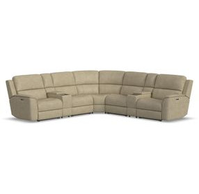 Henry Beige Leather 7 Piece Modular Zero Gravity Power Reclining Sectional with Power Lumbar and USB Charging