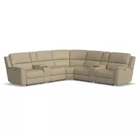 Henry Beige Leather 7 Piece Modular Zero Gravity Power Reclining Sectional with Power Lumbar and USB Charging