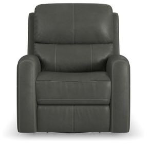 Linden Charcoal Leather Zero Gravity Swivel Gliding Power Recliner with USB Charging and Heat Massage