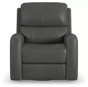 Linden Charcoal Leather Zero Gravity Swivel Gliding Power Recliner with USB Charging and Heat Massage