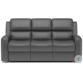 Linden Gray Leather Power Reclining Sofa With Power Headrest And Lumbar