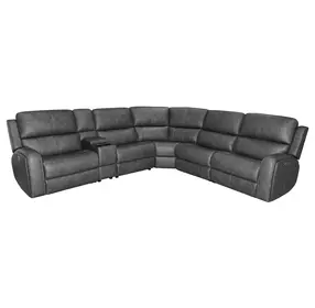 Linden Charcoal Leather 6 Piece Modular Zero Gravity Power Reclining Sectional with Power Lumbar and USB Charging