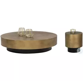 Bernaby Antique Brass and Black Occasional Table Set