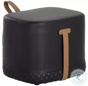 Axio Napa Black and Cognac Faux Leather Ottoman
