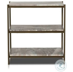 Felix Antique Brass and Canyon Marble 3 Shelf Nightstand