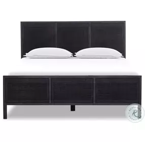 Sydney Black Wash and Black Cane Queen Upholstered Bed