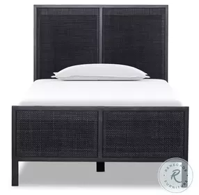 Sydney Black Wash and Black Cane Twin Upholstered Bed