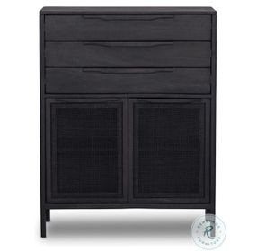 Sydney Black Wash and Black Cane Tall 3 Drawer Dresser