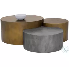 Neo Antique Brass And Nickel 3 Piece Occasional Table Set