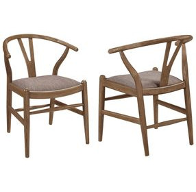 Dinah Brown Danish Y Shaped Back Wishbone Side Chair Set of 2
