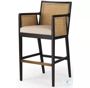 Antonia Savile Flax And Brushed Ebony Performance Fabric Bar Stool