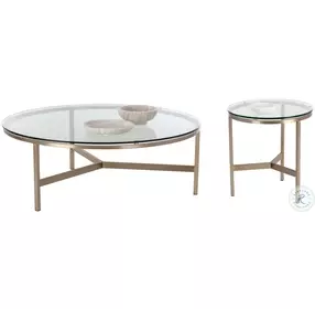 Flato Antique Brass And Clear Glass Occasional Table Set