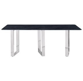 Desden Gray Marble And Stainless Steel 79" Rectangular Dining Table