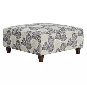 Max Pearl Blue and Beige Performance Fabric Upholstered Square Cocktail Ottoman