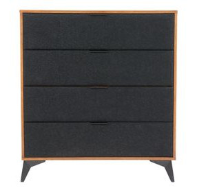 Zarif Black and Walnut Upholstered 4 Drawer Chest