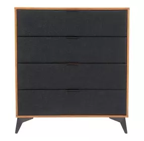 Zarif Black and Walnut Upholstered 4 Drawer Chest