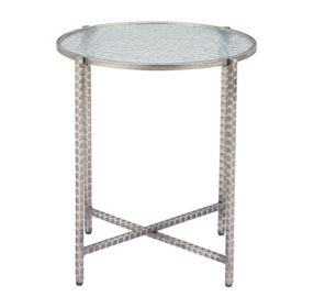 Vetro Silver Round Glass Top Side Table