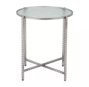 Vetro Silver Round Glass Top Side Table