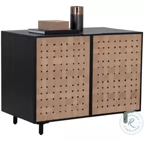 Taurian Matte Black and Light Tan Suede Leather Small Sideboard
