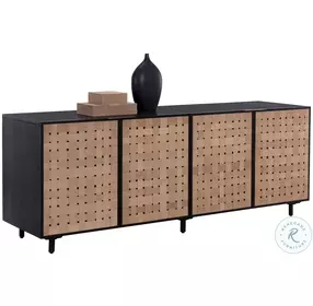 Taurian Matte Black and Light Tan Suede Leather Large Sideboard