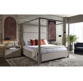 Danette Zenith Taupe Gray Upholstered Canopy Bedroom Set