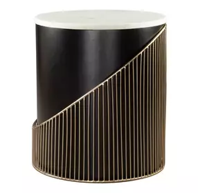 Tova Black and White Round Marble Top Side Table
