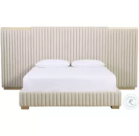 Tarrant Monument Oatmeal Wall Panel King Upholstered Platform Bed