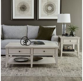 Lake House Weathered White Rectangular Occasional Table Set