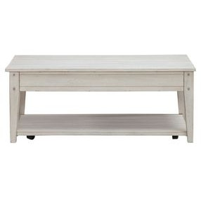 Lake House Weathered White Rectangular Lift Top Cocktail Table