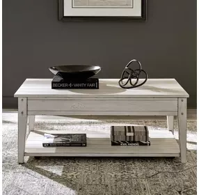 Lake House Weathered White Rectangular Lift Top Occasional Table Set